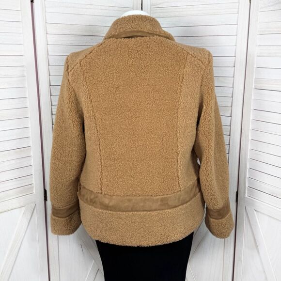 Isaac Mizrahi Faux Sherpa Faux Suede Trim Teddy Coat Tan Large - Picture 4 of 12